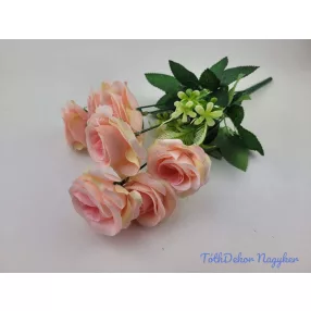   Rózsa 7 ágú selyemvirág csokor 42cm - Halvány Rózsaszín