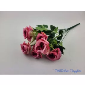 Rózsa 7 ágú selyemvirág csokor 42cm - Pinkes