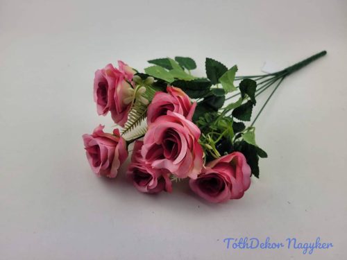 Rózsa 7 ágú selyemvirág csokor 42cm - Pinkes