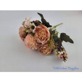   Krizantém-Boglárka 7 ágú selyemvirág csokor 32 cm - Barackos Rózsaszín