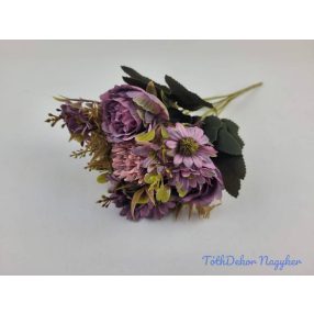   Krizantém-Boglárka 7 ágú selyemvirág csokor 32 cm - Lilás