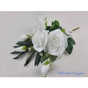 Féloldalas 7 ágú rózsa-rózsabimbó csokor 38cm - Fehér