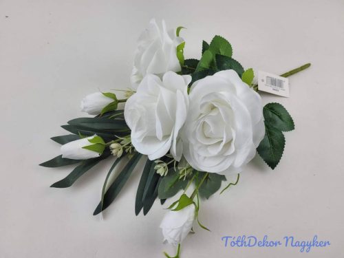 Féloldalas 7 ágú rózsa-rózsabimbó csokor 38cm - Fehér