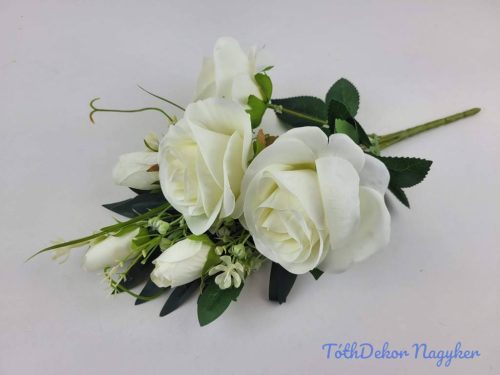 Féloldalas 7 ágú rózsa-rózsabimbó csokor 38cm - Krém