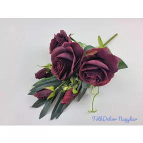 Féloldalas 7 ágú rózsa-rózsabimbó csokor 38cm - Bordó
