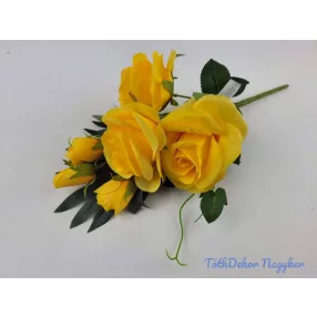 Féloldalas 7 ágú rózsa-rózsabimbó csokor 38cm - Sárga