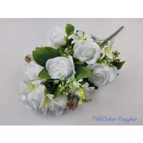 Féloldalas 9 ágú rózsa selyemvirág csokor 48cm - Fehér
