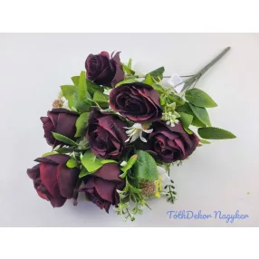 Féloldalas 9 ágú rózsa selyemvirág csokor 48cm - Bordó