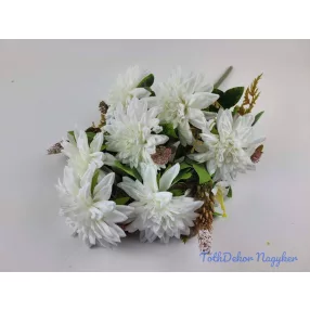   Féloldalas 9 ágú dália selyemvirág csokor 47cm - Törtfehér
