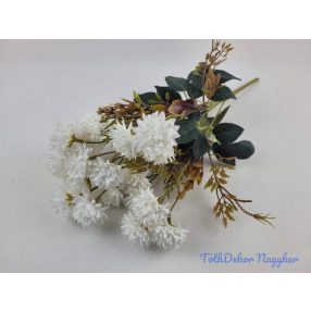   Krizantém mini fejes 7 ágú selyemvirág csokor 40cm - Fehér