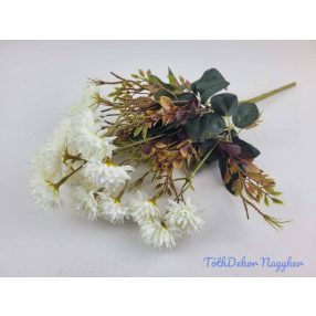   Krizantém mini fejes 7 ágú selyemvirág csokor 40cm - Krém