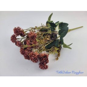   Krizantém mini fejes 7 ágú selyemvirág csokor 40cm - Rozsda