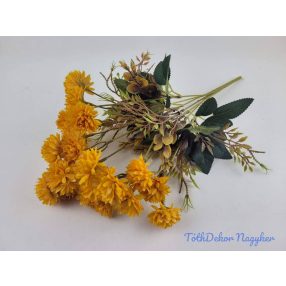  Krizantém mini fejes 7 ágú selyemvirág csokor 40cm - Napsárga