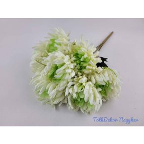 Krizantém 7 ágú selyemvirág csokor 44cm - Krém-Zöld
