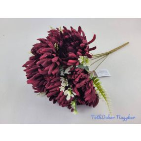 Krizantém 7 ágú selyemvirág csokor 44cm - Bordó
