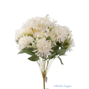Krizantém 18 ágú selyemvirág csokor 48cm D9cm - Krém