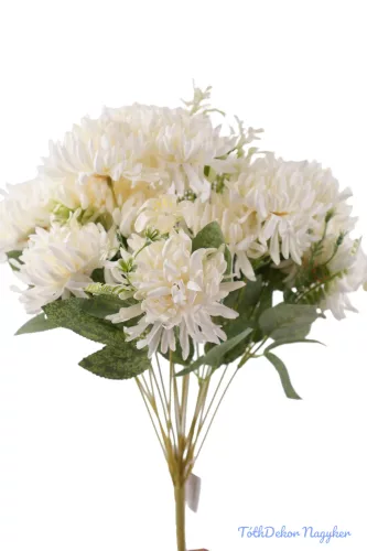 Krizantém 18 ágú selyemvirág csokor 48cm D9cm - Krém
