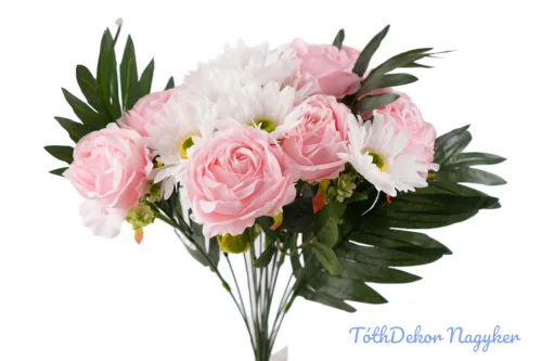 Rózsa-Gerbera 18 ágú féloldalas hagymás csokor 45 cm - Fehér-Rózsaszín