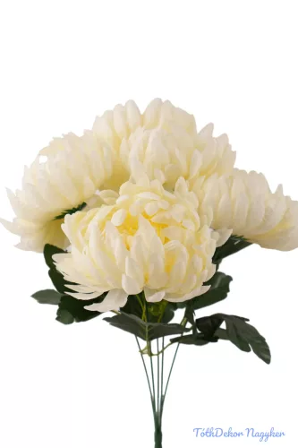 Krizantém 5 ágú selyemvirág csokor 45cm D13,5cm - Krém