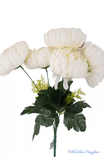 Krizantém 5 ágú selyemvirág csokor 45cm D13,5cm - Fehér