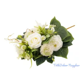Rózsa 9 ágú selyem csokor 47 cm - Fehér-Zöld