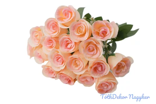 Bimbós Rózsa 18 ágú selyem csokor 41 cm - Krém-Rózsaszín