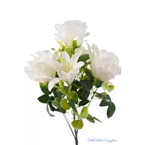 Rózsa-Liliom 9 ágú selyem csokor 45 cm - Törtfehér