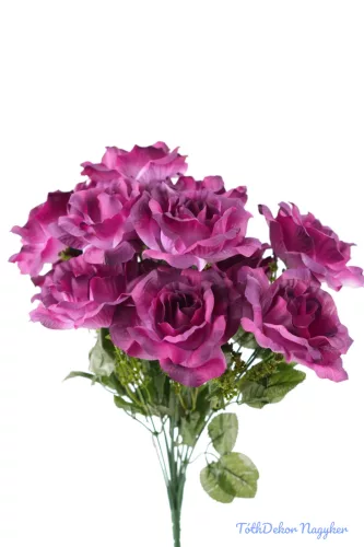 Rózsa selyemvirág csokor 46cm - Lila