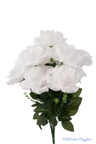 Rózsa selyemvirág csokor 46cm - Fehér
