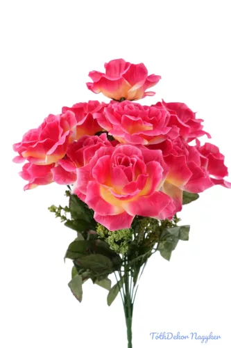 Rózsa selyemvirág csokor 46cm - Pink