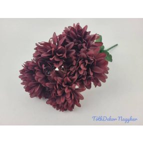 Krizantém 5 ágú selyem csokor 38cm - Bordó