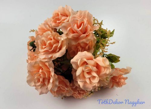 Rózsa 18 ágú selyemvirág csokor 45 cm - Rózsaszín