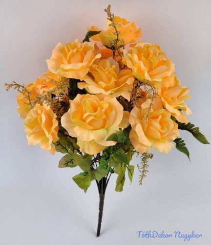 Rózsa 18 ágú selyemvirág csokor 45 cm - Barack