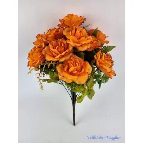 Rózsa 18 ágú selyemvirág csokor 45 cm - Narancs