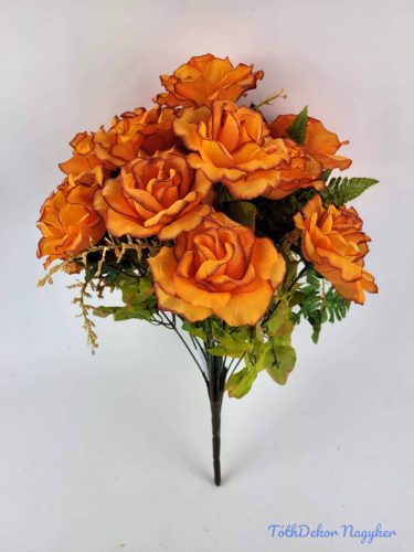 Rózsa 18 ágú selyemvirág csokor 45 cm - Narancs