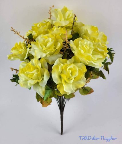 Rózsa 18 ágú selyemvirág csokor 45 cm - Sárga