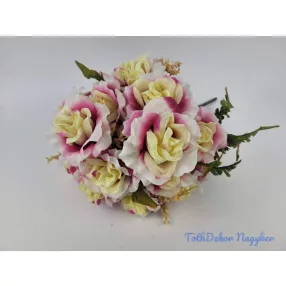   Rózsa 18 ágú selyemvirág csokor 45 cm - Krém-Lila Átmenetes