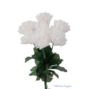 Krizantém 9 ágú selyemvirág csokor 42cm - Fehér
