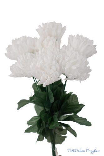 Krizantém 9 ágú selyemvirág csokor 42cm - Fehér