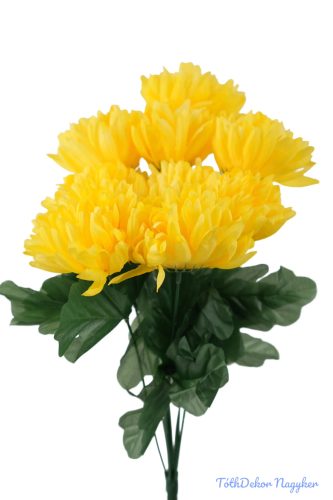 Krizantém 9 ágú selyemvirág csokor 42cm - Sárga
