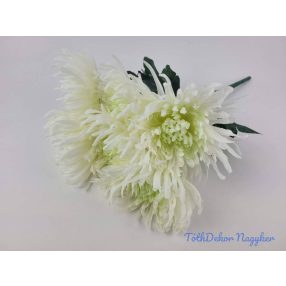 Pók krizantém 7 ágú selyem csokor 42cm - Zöldes Krém