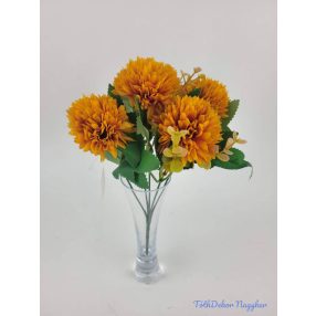   Krizantém 5 ágú selyem csokor díszítővel 30cm - Narancs