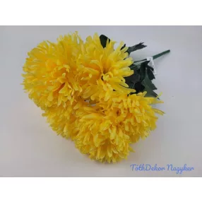   Dús tűszirmú krizantém 7 ágú selyem csokor 39cm - Sárga