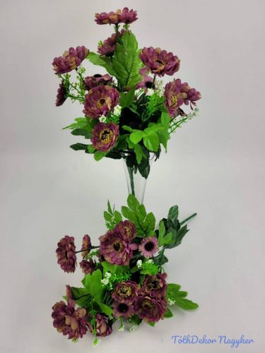 Százszorszép 21 fejes selyemvirág csokor 39 cm - Mályva