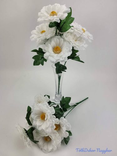 Zinnia 7 fejes selyemvirág csokor 28 cm - Fehér