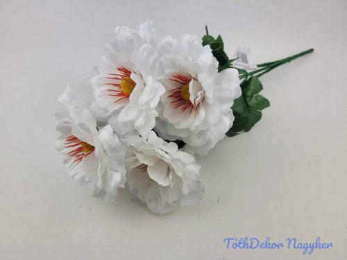 Zinnia 7 ágú selyem csokor 40 cm - Fehér
