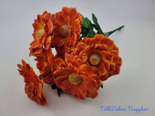 Zinnia 7 ágú selyem csokor 40 cm - Narancs