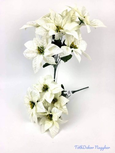Mikulásvirág 7ágú bársonyos selyemvirág csokor 40cm - Fehér