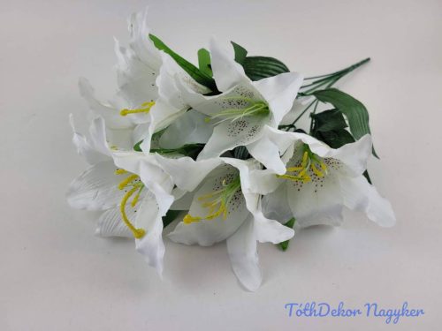 Liliom 7 fejes selyemvirág csokor 49cm - Fehér