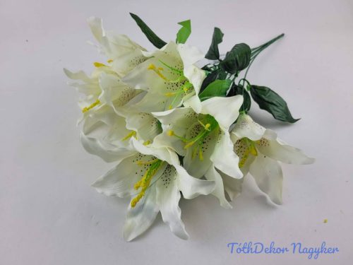 Liliom 7 fejes selyemvirág csokor 49cm - Törtfehér